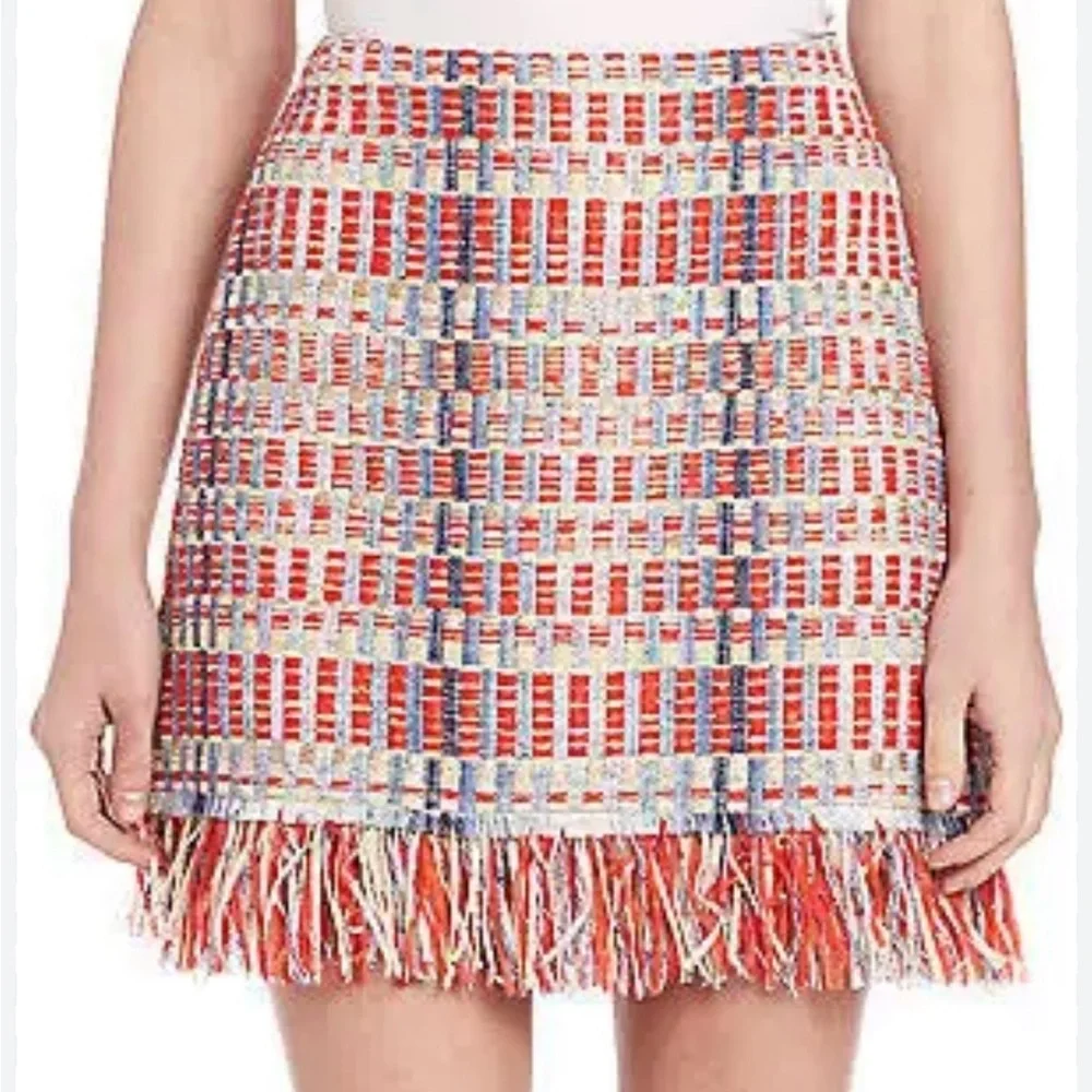 Tory Burch Tara Skirt Indigo Lurex Tweed Fringe Sz 2 Rare Runway 2016 Collection